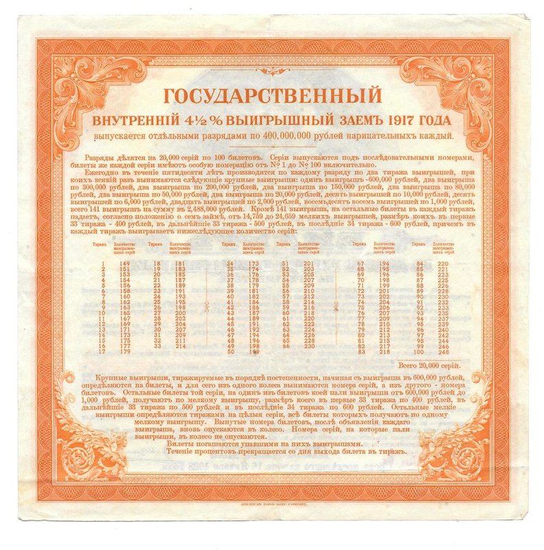 Билет 200 рублей 1917 2 разряд Государственный внутренний выигрышный заем Иркутское ОГБ