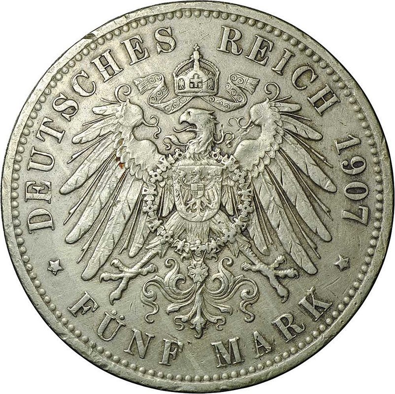 Монета 5 марок 1907 А Пруссия Германия