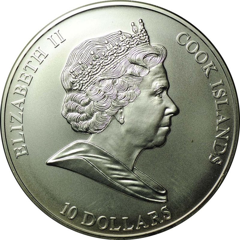 Монета 10 долларов 2008 Меркурий Бог торговли Острова Кука