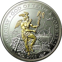 фото для Монета 10 долларов 2008 Меркурий Бог торговли Острова Кука Аверс