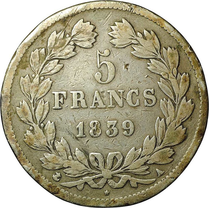 Монета 5 франков 1839 Франция