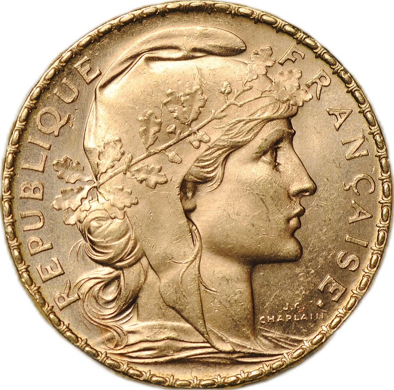 Монета 20 франков 1910 Франция