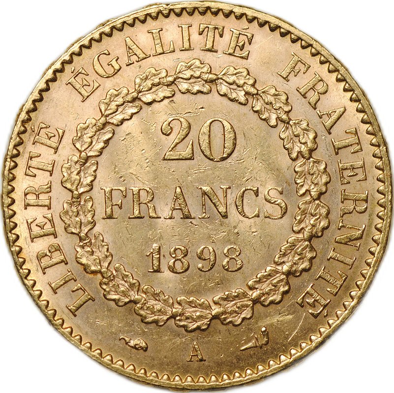 Монета 20 франков 1898 A Франция