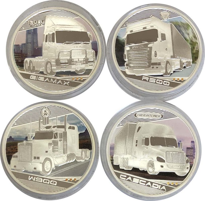 Набор 1 доллар 2010 Короли дорог Грузовики Тувалу 4 монеты