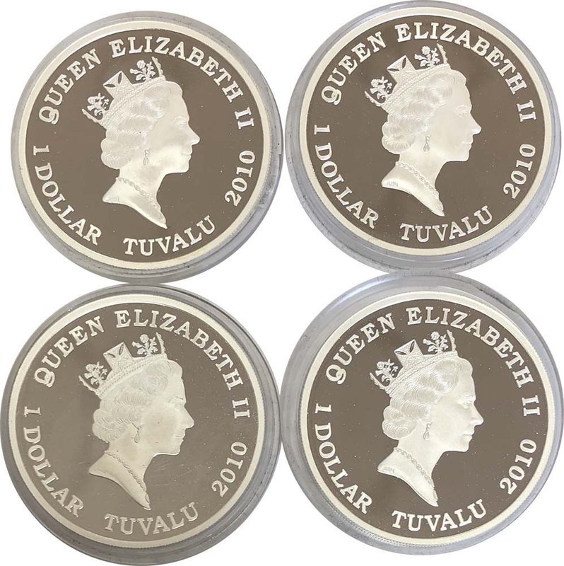 Набор 1 доллар 2010 Короли дорог Грузовики Тувалу 4 монеты