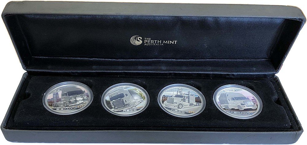 Набор 1 доллар 2010 Короли дорог Грузовики Тувалу 4 монеты