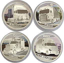 фото для Набор 1 доллар 2010 Короли дорог Грузовики Тувалу 4 монеты Аверс