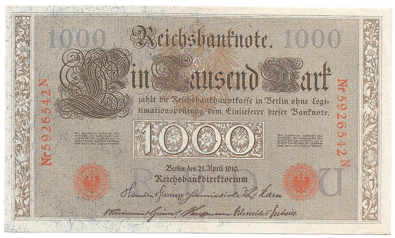 Банкнота 1000 марок 1910 красная печать Германия Германская Империя