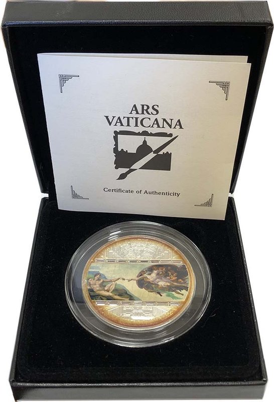 Монета 20 долларов 2008 Искусство Ватикана Микеланджело Cотворение Адама Острова Кука