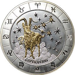 фото для Монета 1000 франков 2009 Знаки зодиака Козерог Руанда Аверс