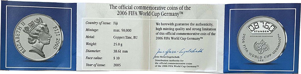 Монета 10 долларов 2005 Чемпионат мира по футболу 2006 Германия Фиджи