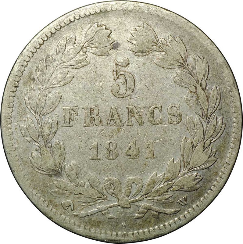 Монета 5 франков 1841 W Франция