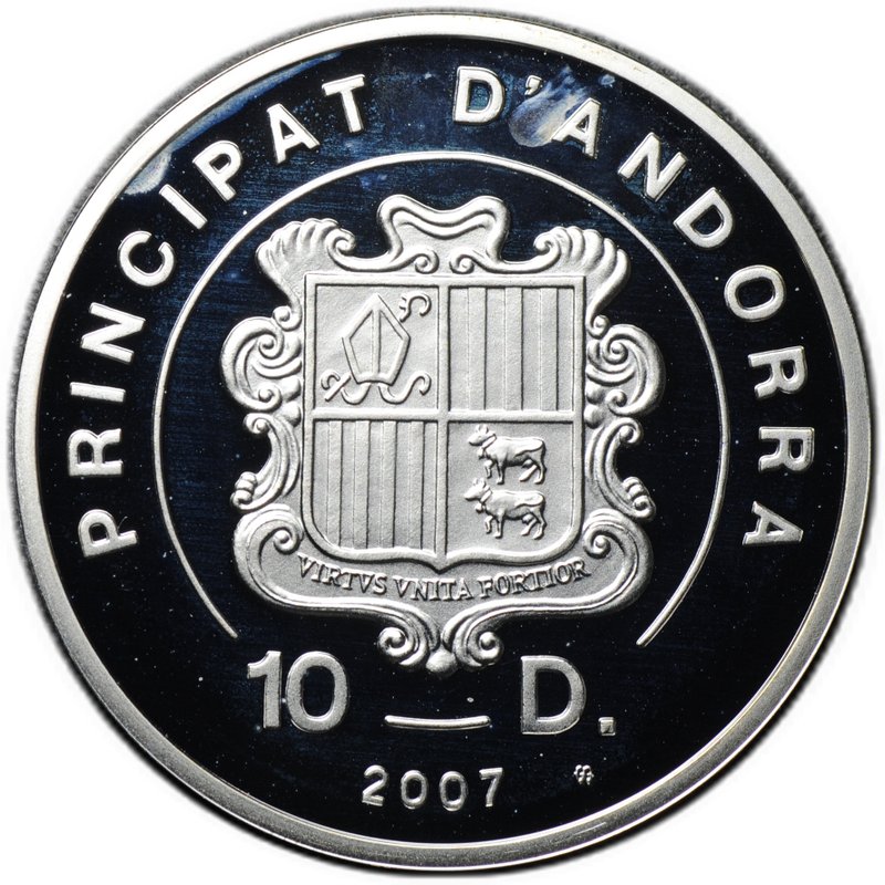 Монета 10 динар (динеров) 2007 Экстрим - Горные лыжи Андорра