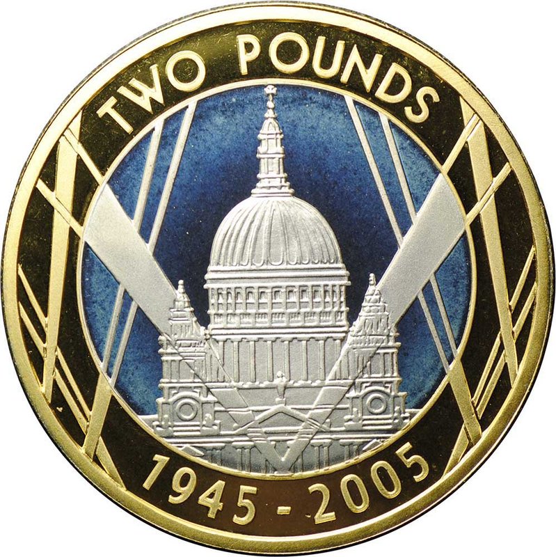 Монета 2 фунта 2005 60 лет окончания 2-й Мировой войны серебро Великобритания