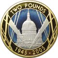 Монета 2 фунта 2005 60 лет окончания 2-й Мировой войны серебро Великобритания