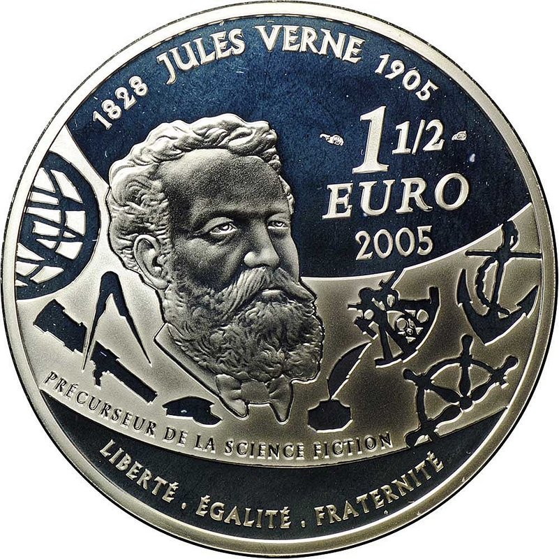 Монета 1,5 евро 2005 Жюль Верн - Вокруг света за 80 дней Франция