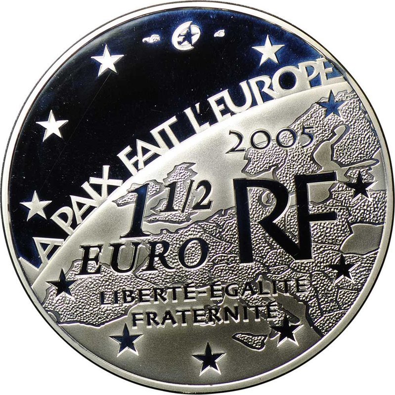 Монета 1 1/2 евро 2005 8 мая 1945 60 лет окончанию Второй мировой войны Франция