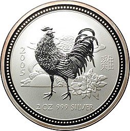 фото для Монета 2 доллара 2005 Год Петуха Лунар Лунный календарь Австралия Аверс
