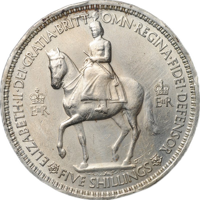 Монета 5 шиллингов 1953 Коронация Елизаветы II Великобритания