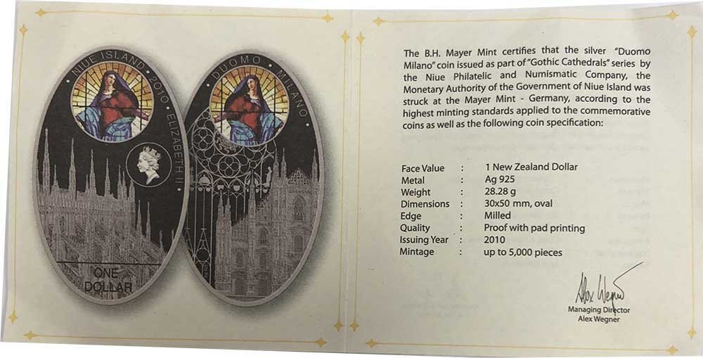 Монета 1 доллар 2010 Собор Дуомо Милан Ниуэ