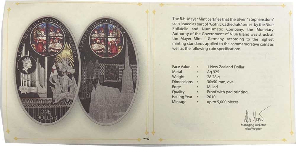 Монета 1 доллар 2010 Собор Святого Стефана Вена Ниуэ
