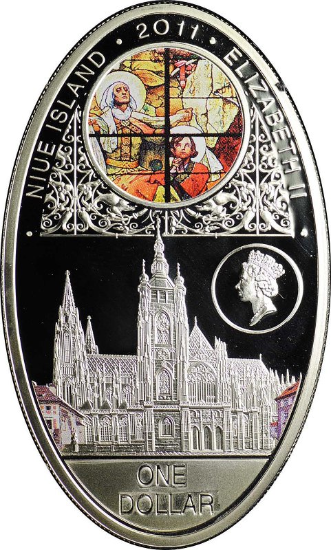 Монета 1 доллар 2011 Собор Святого Вита Прага Ниуэ
