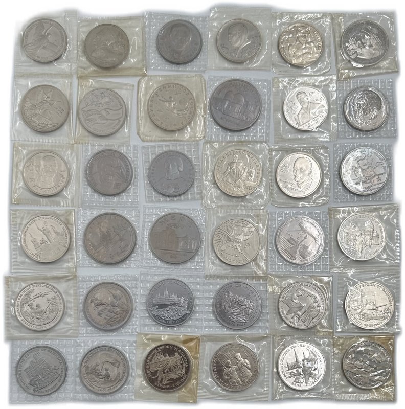 Полный набор (комплект) 1, 3, 5 рублей 1992-1995 Молодая Россия 36 монет PROOF / АЦ в запайках