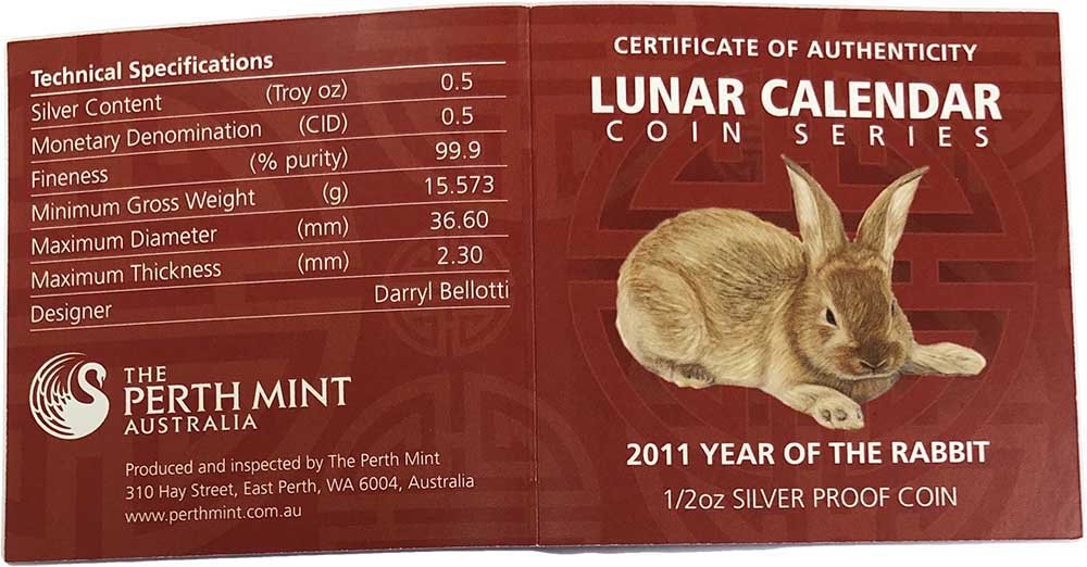 Монета 50 центов 2011 Год Кролика Лунный календарь Лунар Острова Кука
