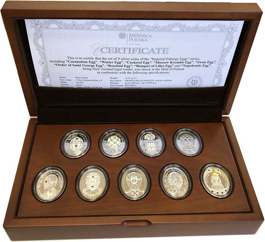 Набор 1 доллар 2012-2013 Императорские яйца Фаберже 9 монет Ниуэ