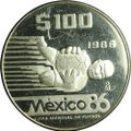 Монета 100 песо 1986 Чемпионат мира по футболу Мехико - Вратарь Мексика
