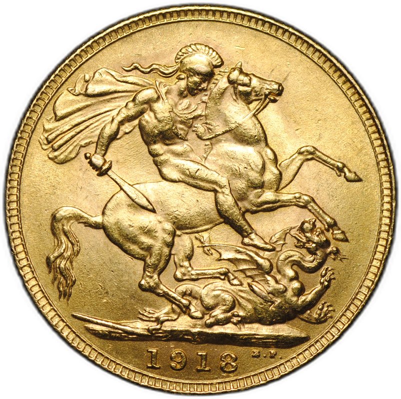 Монета 1 соверен (фунт) 1918 I Бомбей Индия Великобритания слаб CPRC MS 61