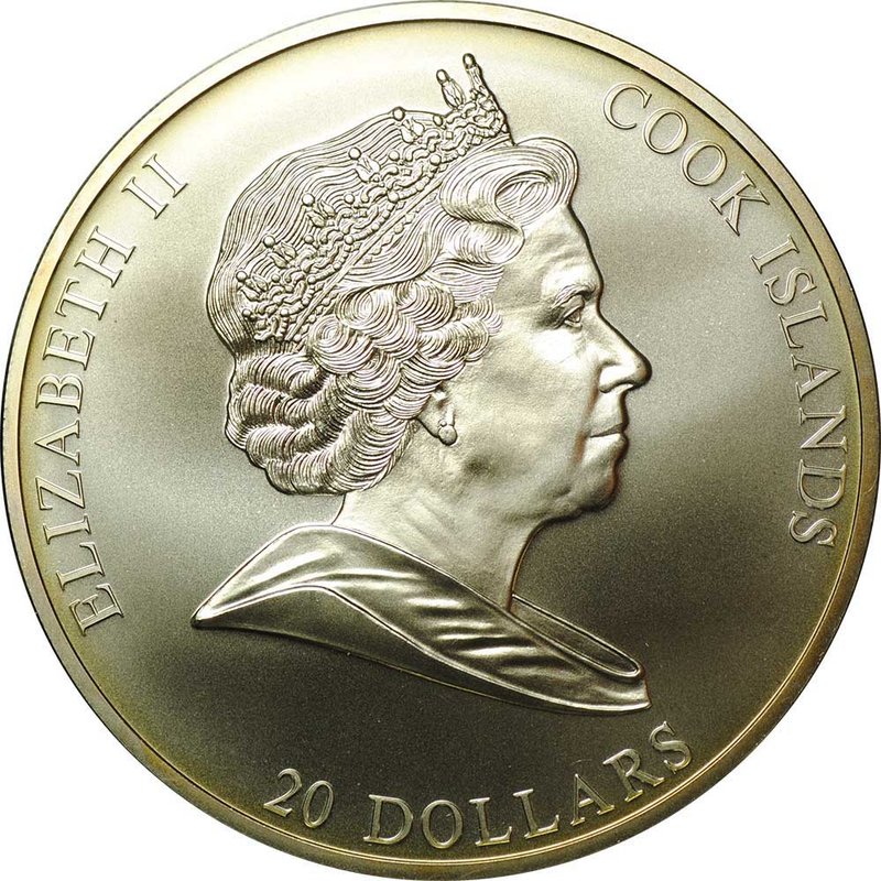 Монета 20 долларов 2008 Шедевры искусства Леонардо да Винчи Тайная вечеря Острова Кука