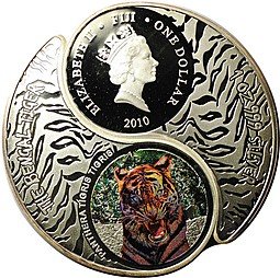 фото для Набор 1 доллар 2010 Сибирский и Бенгальский тигры Инь-Янь Фиджи 2 монеты Аверс