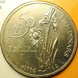 фото для Монета 5 динаров 1995 50 лет ООН Медно-никель Иордания Аверс
