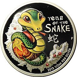 фото для Монета 50 центов 2013 Год змеи Лунный календарь Тувалу Аверс