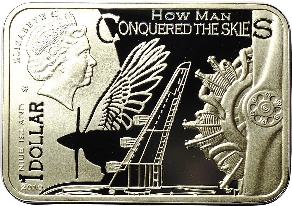 Монета 1 доллар 2010 Покорение небес - Икар Ниуэ