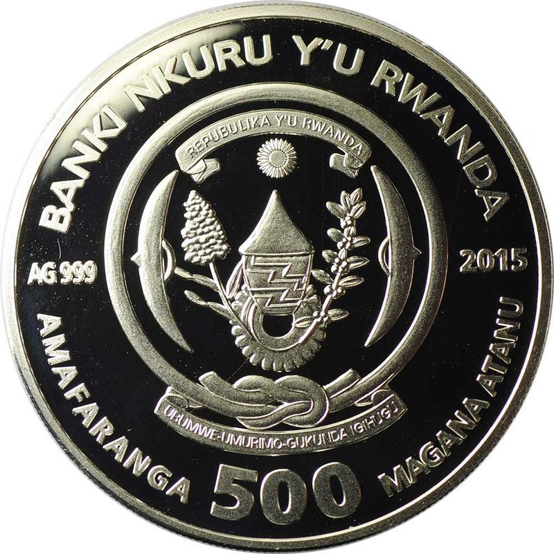 Монета 500 франков 2015 Год козы Руанда