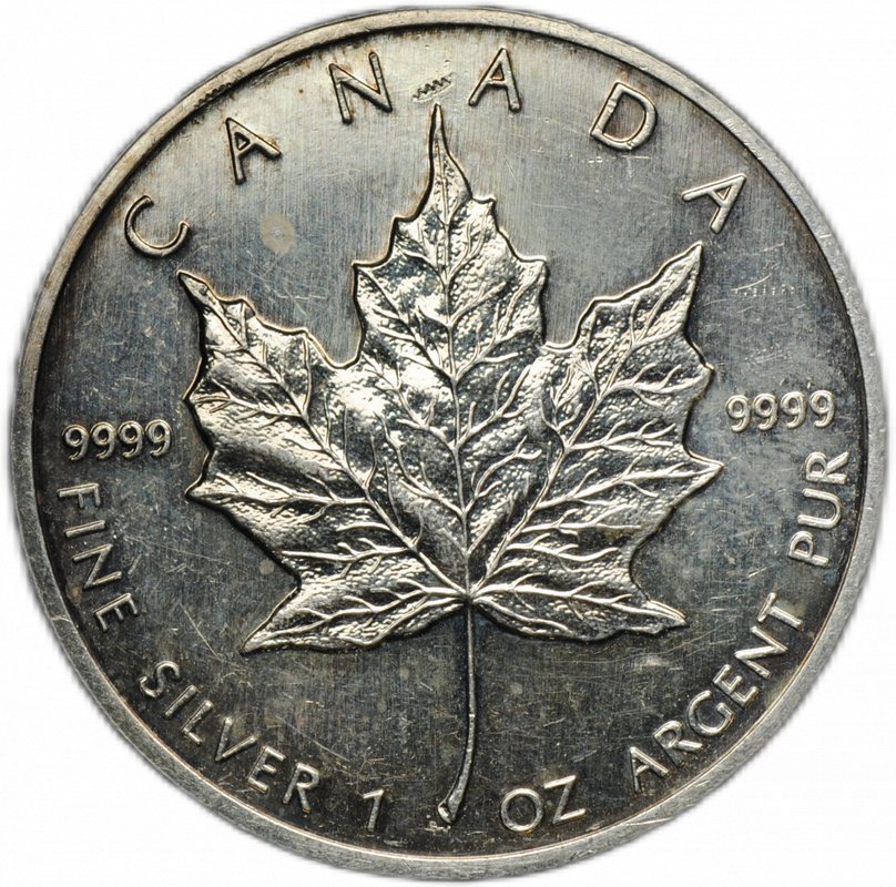 Монета 5 долларов 1990 Кленовый лист Канада