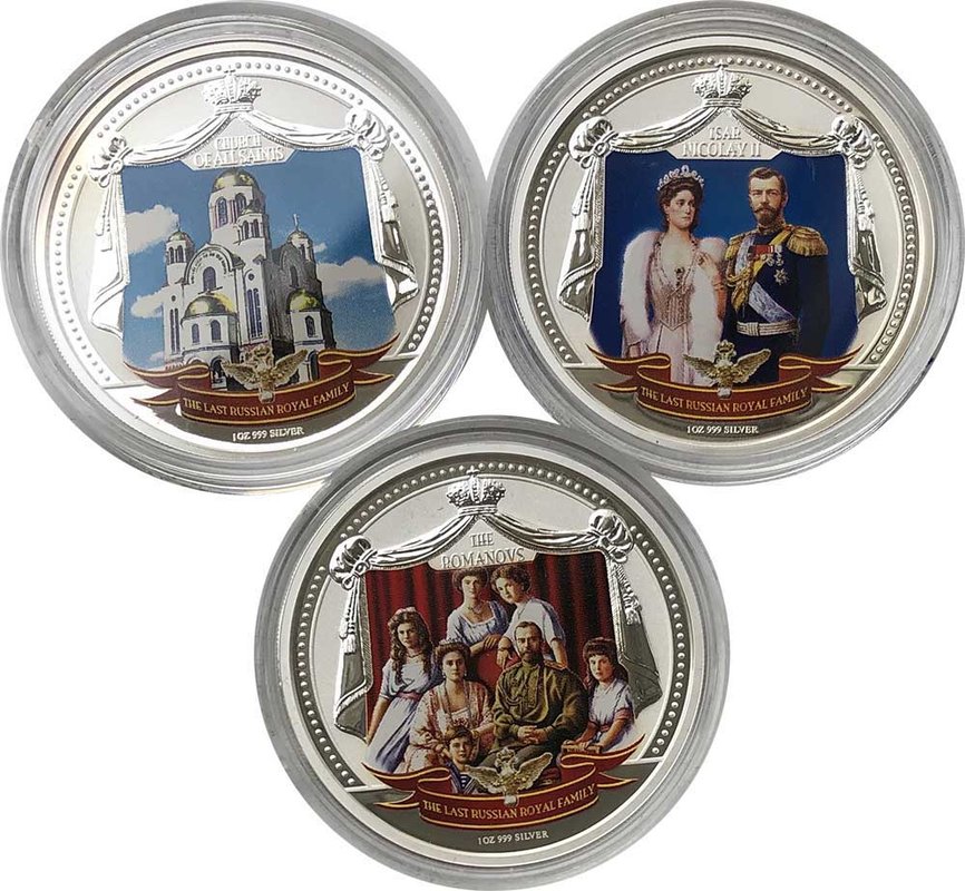 Набор 2 доллара 2009 Последняя русская царская семья: Николай II, Романовы, Храм-на-Крови Фиджи 3 монеты (футляр)