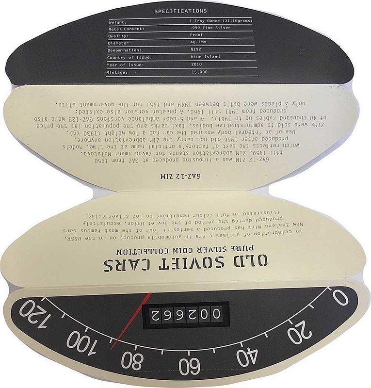 Набор 2 доллара 2010 Старые Советские Автомобили Ниуэ: Волга, ЗИМ, Победа, Москвич (без внешней коробки) 4 монеты 