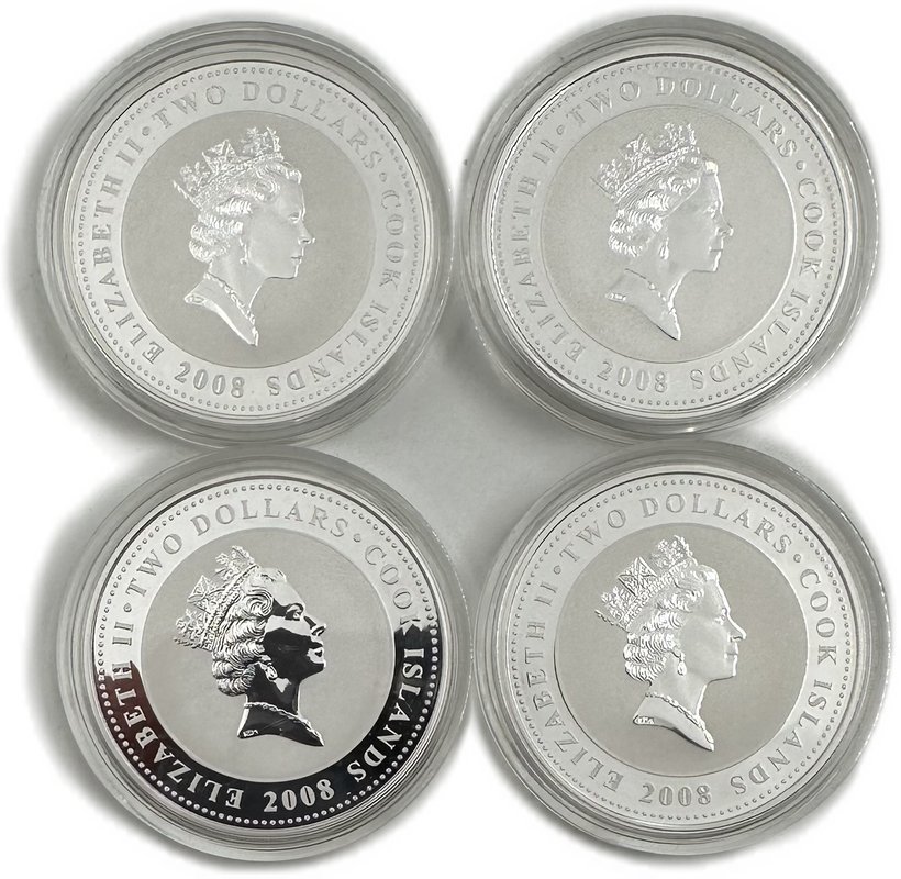 Набор 2 доллара 2008 Союзмультфильм Острова Кука - Кот Леопольд Щелкунчик Дюймовочка Оловянный солдатик 4 монеты