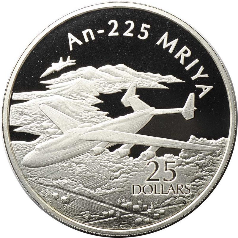 Монета 25 долларов 2003 Самолет An-255 MRIYA Мрия История авиации Соломоновы острова