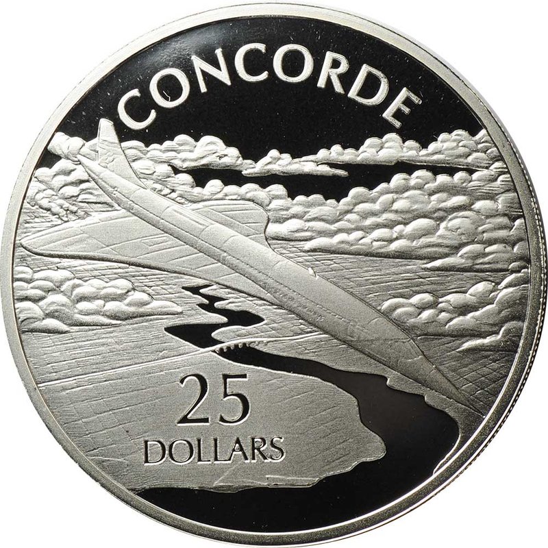 Монета 25 долларов 2003 Самолет Concorde История авиации Соломоновы острова