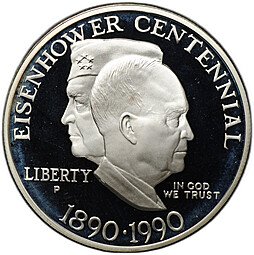 фото для Монета 1 доллар 1990 P Эйзенхауэр 100 лет со дня рождения PROOF США Аверс