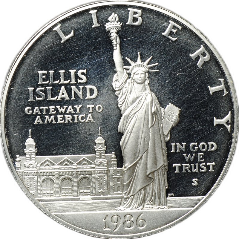 Монета 1 доллар 1986 S 100 лет статуе Свободы Остров Эллис PROOF США