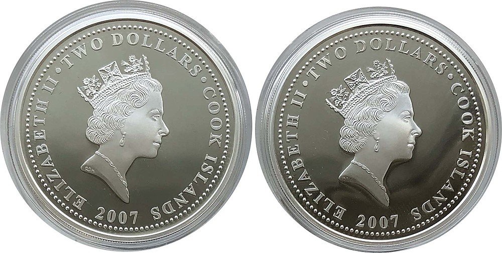 Набор 2 доллара 2007 Автомат Калашникова АК-47 PROOF Острова Кука 2 монеты (футляр)