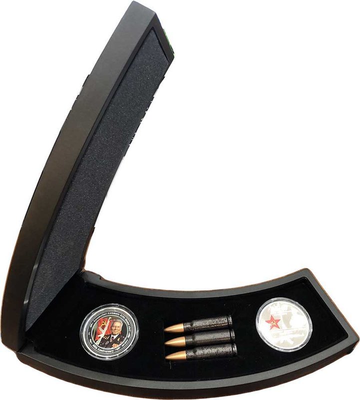 Набор 2 доллара 2007 Автомат Калашникова АК-47 PROOF Острова Кука 2 монеты (футляр)