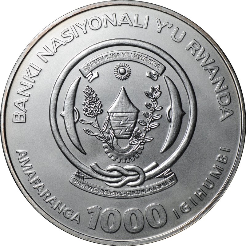 Монета 1000 франков 2007 Африканский слон Бриллианты UNC Руанда