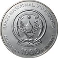 Монета 1000 франков 2007 Африканский слон Бриллианты UNC Руанда