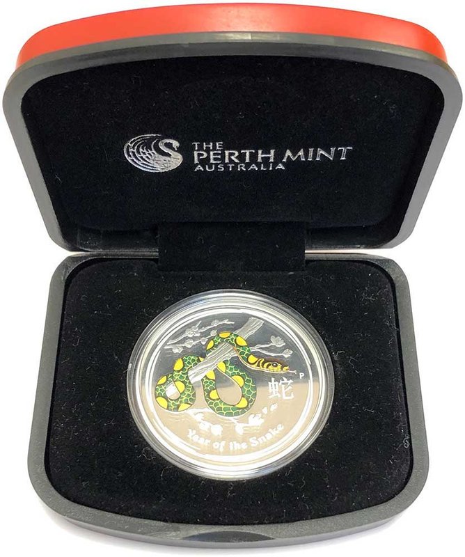 Монета 1 доллар 2013 Год Змеи Лунар 2 Цветная зеленая Австралия